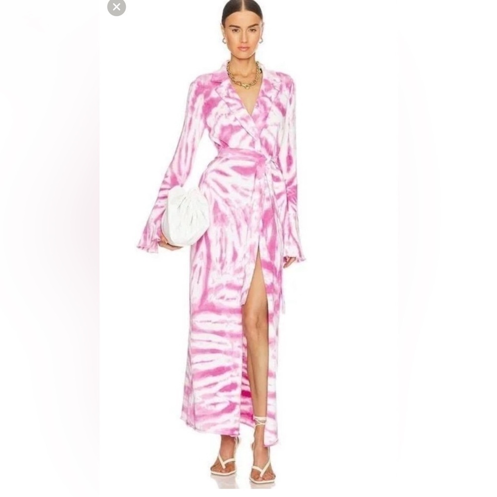 SER.O.YA Gloria Pink and White Maxi cardigan